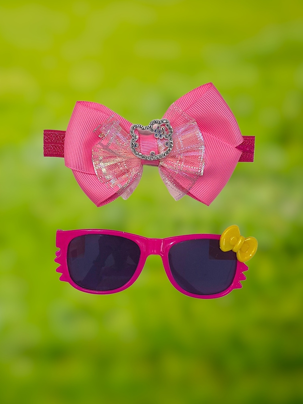 Hot Pink Grosgrain Bow Headband & Sunglasses Set